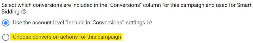 Conversion inclusion parameter in Google Ads display campaign set-up.