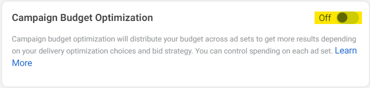 Campaign budget optimization in Facebook Ads manager campaign set-up