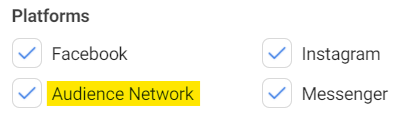 Platforms placement selection options in Facebook Ads manager campaign set-up
